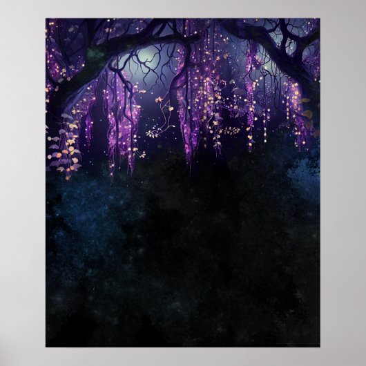 Boom met Paarse Leaves Wisteria Spells Digital Poster (Voorkant)