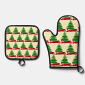 Boom met rood lint kerst ovenwant & pannenlap set (Voorkant)