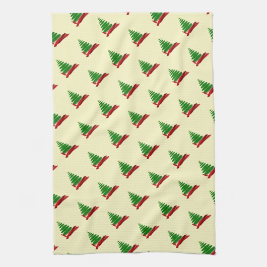 Boom met rood lint kerst theedoek (Verticaal)