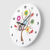 Boom met sneeuwvlokken en kardinalen, aangepast grote klok (Hoek)