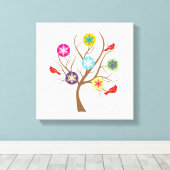 Boom met sneeuwvlokken en kardinalen modern canvas afdruk (Insitu (Houten vloer))
