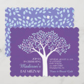 BOOM MET STERREN Paarse Bat Mitzvah Invitation Kaart (Voorkant / Achterkant)