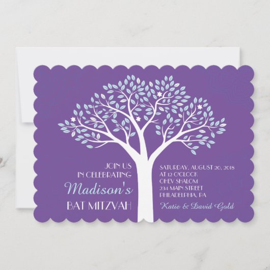 BOOM MET STERREN Paarse Bat Mitzvah Invitation Kaart (Voorkant)