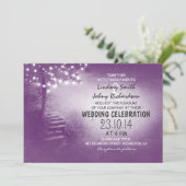 Boom met strijklichten paarse rustieke bruiloft kaart (Staand voorkant)