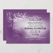 Boom met strijklichten paarse rustieke bruiloft kaart (Voorkant / Achterkant)