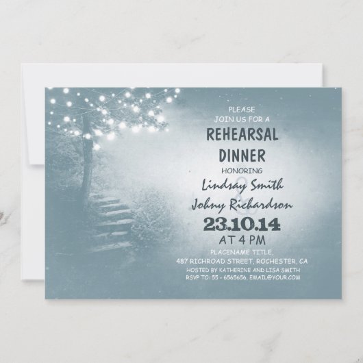 Boom met strijklichten Rustiek repetitie diner Kaart (Voorkant)