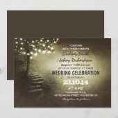 Boom met strijklichten rustieke bruiloft uitnodigi kaart (Voorkant / Achterkant)