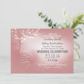 Boom met String Lights Koraal Roze Rustiek Trouwen Kaart (Staand voorkant)