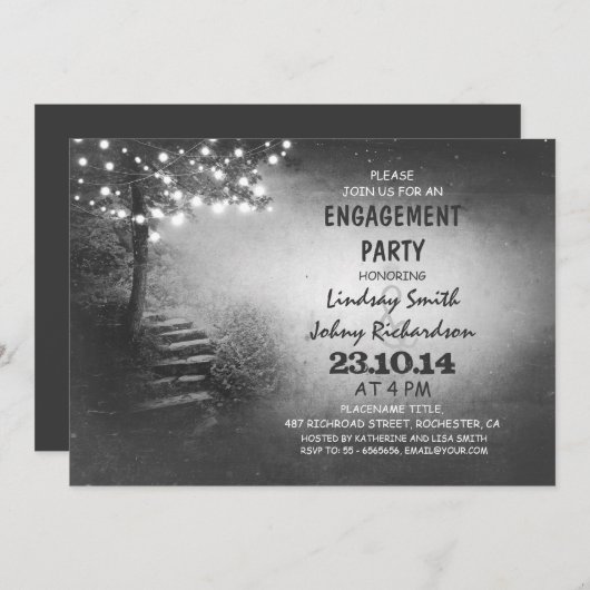 Boom met String Lights Rustic Engagement Party Kaart (Voorkant / Achterkant)