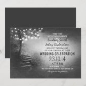 Boom met String Lights Zwart & Wit bruiloft Kaart (Voorkant / Achterkant)