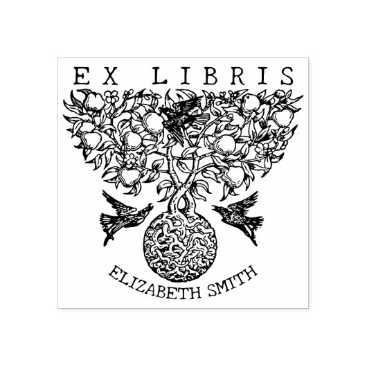 Boom met Vogels, Boek Ex Libris Rubberstempel (Afrduk)