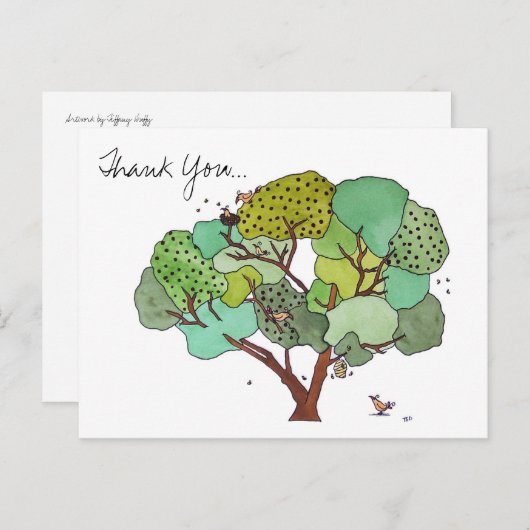 Boom met Vogels en Bijen Dank Je Briefkaart (Voorkant / Achterkant)