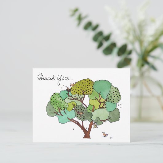 Boom met Vogels en Bijen Dank Je Briefkaart (Staand voorkant)