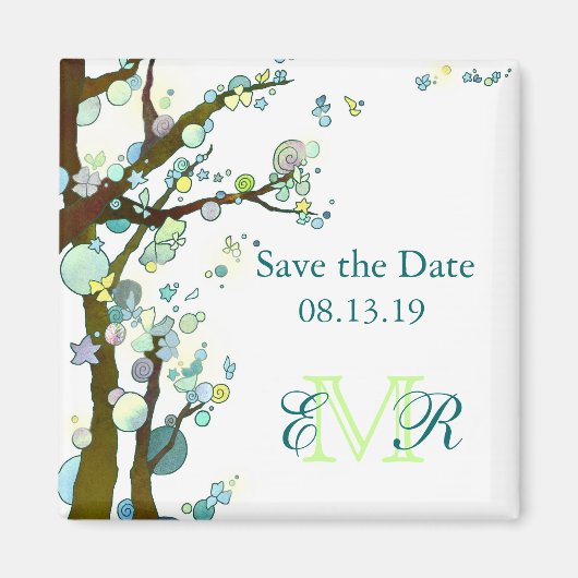 Boom met witte bruiloft waarop de datum wordt opge magneet (Voorkant)