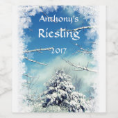 Boom met witte kerstwijn met sneeuw wijn etiket (Enkel label)
