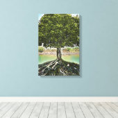 Boom met wortels door Water Canvas Afdruk (Insitu (Houten vloer))