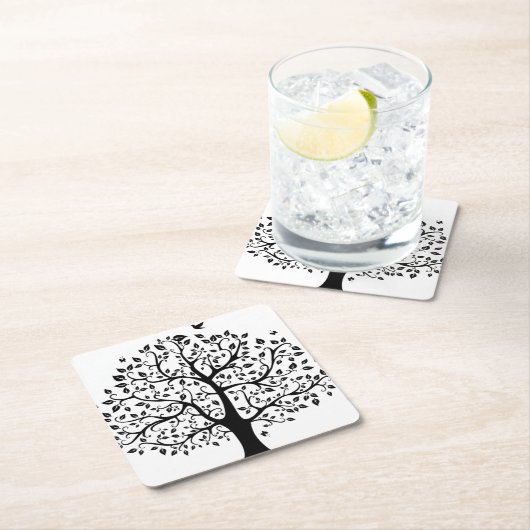 Boom met zwart en wit leven kartonnen onderzetters (Insitu)