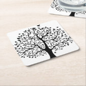 Boom met zwart en wit leven kartonnen onderzetters (Schuin)