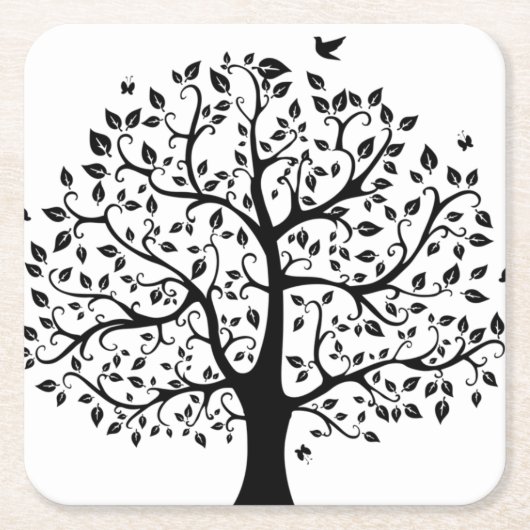 Boom met zwart en wit leven kartonnen onderzetters (Voorkant)