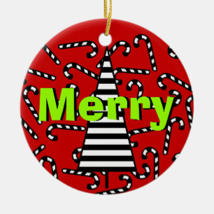 Boom met zwarte en witte snoepriet en mas keramisch ornament