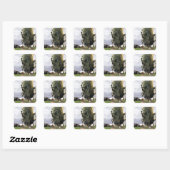 Boom naast een dorp vierkante sticker (Vel)