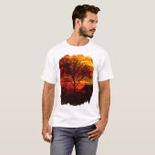 Boom naast oude muur ruïnes zonsondergang t-shirt (Voorkant volledig)