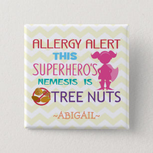 Boom Nut Allergy Alert Superheld Girl Button