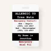 Boom Nut Etiket voor voedingsallergie Badge (Achterkant)