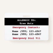 Boom Nut Etiket voor voedingsallergie Badge (Achterkant)