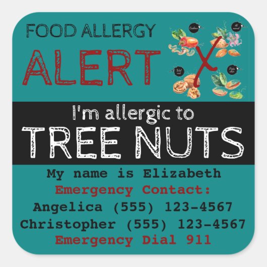 Boom Nut Food Allergy Alert Sticker Blauwgroen (Voorkant)