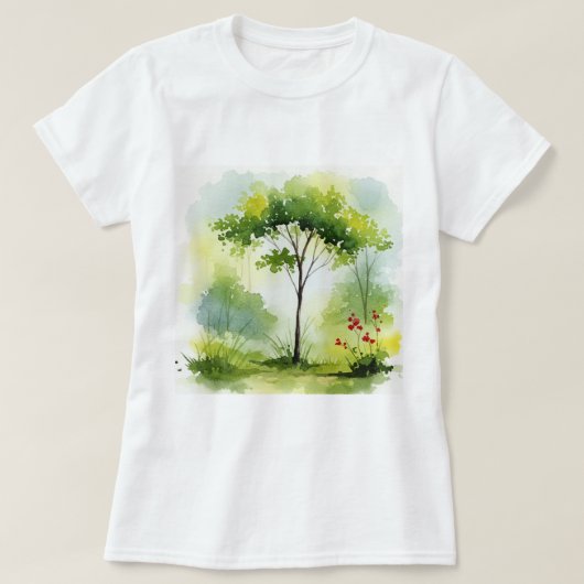 Boom omringd door groene vegetatie t-shirt (Design voorkant)
