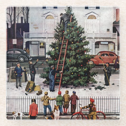 Boom op het stadsplein glazen onderzetter (Voorkant)