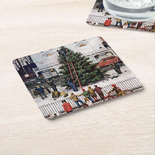 Boom op het stadsplein kartonnen onderzetters (Schuin)