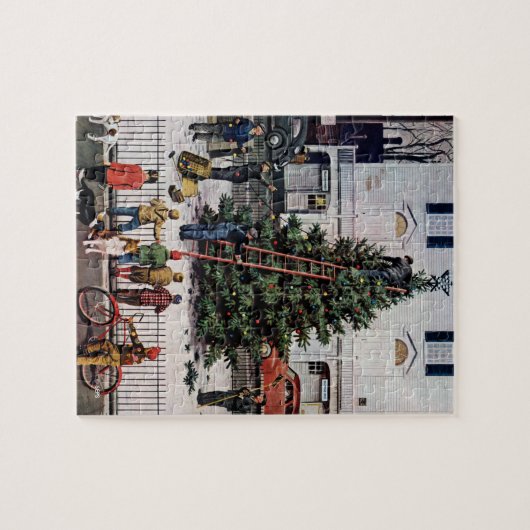 Boom op het stadsplein legpuzzel (Horizontaal)