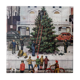 Boom op het stadsplein tegeltje