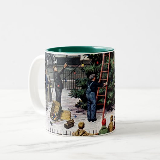 Boom op het stadsplein tweekleurige koffiemok (Voorkant links)