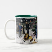 Boom op het stadsplein tweekleurige koffiemok (Links)