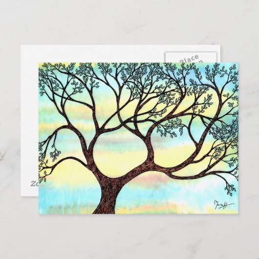 Boom op Vellum met Waterverf achtergrond Briefkaart (Voorkant / Achterkant)