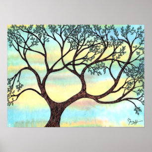 Boom op Vellum met Waterverf achtergrond Poster