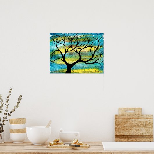 Boom op Vellum met Waterverf achtergrond Poster (Keuken)