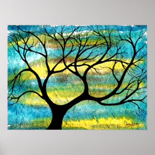 Boom op Vellum met Waterverf achtergrond Poster