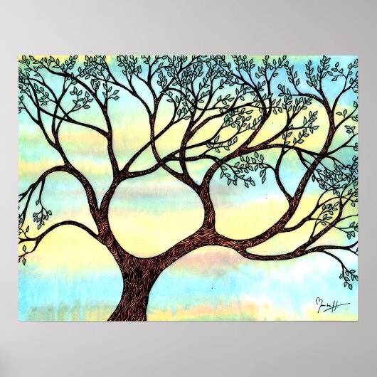 Boom op Vellum met Waterverf achtergrond Poster (Voorkant)