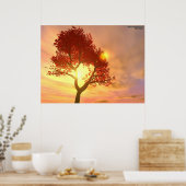 Boom op zonsondergang poster (Keuken)