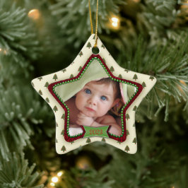 Boom Patroon Baby's Eerste Kerstmis 2023 Ster Keramisch Ornament
