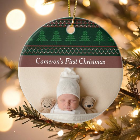 - Boom Pattern Baby's eerste kerstfoto Keramisch Ornament