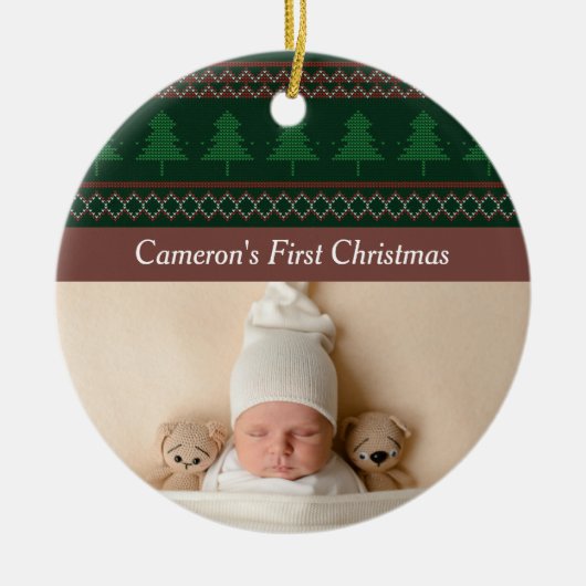  - Boom Pattern Baby's eerste kerstfoto Keramisch Ornament (Voorkant)