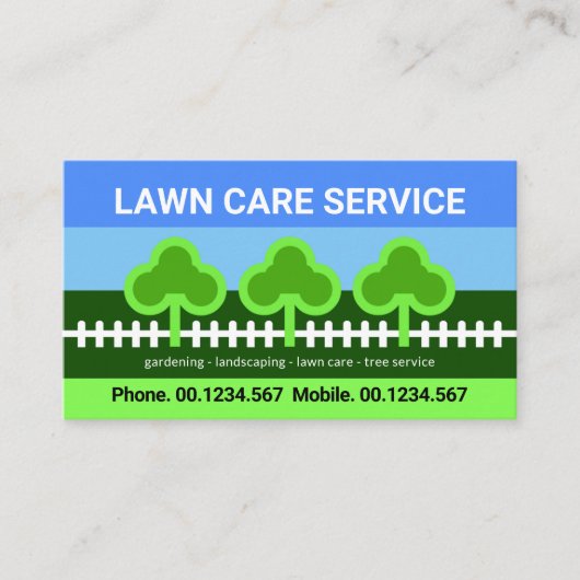 Boom Picket Fence Lawn Landscape Care Visitekaartje (Voorkant)