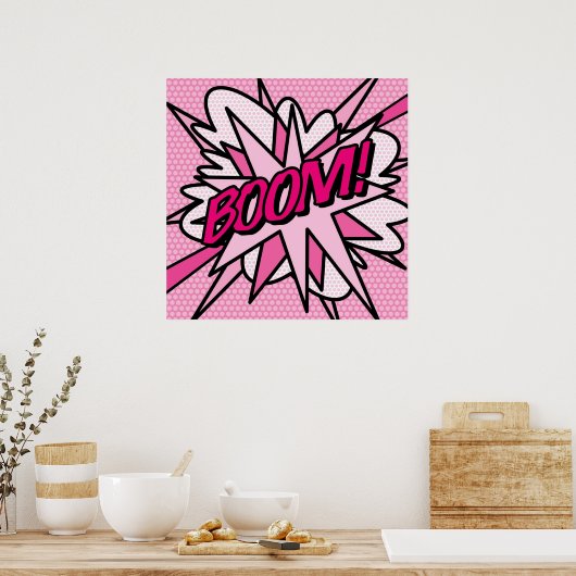 BOOM Pink Comic Book Pop Art Modern Fun Retro Poster (Keuken)