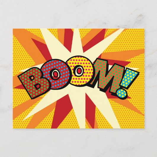 BOOM Plezier Retro Stripboek Pop Art Aankondigingskaart (Voorkant)