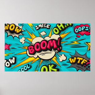 Boom pop-kunstwolkenbubbel. Lachen, wow, pow, cool Poster